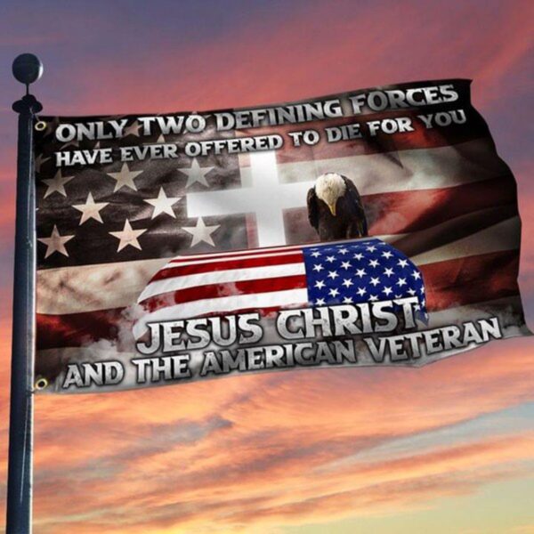 Jesus Christ And The American Veteran US Flag Memorial Christian Patriotic Veteran Flag Decor