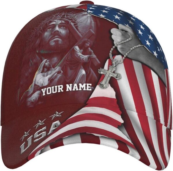 Jesus Christ Carrying The Cross Custom Name Baseball Cap Hat  Trucker Classic Hats Gift
