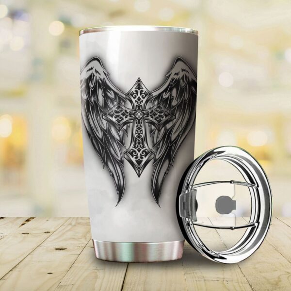 Jesus Christ Cross and Wings Printed Tumbler