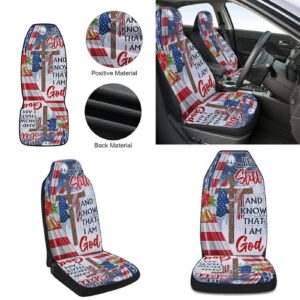 Jesus Christ Cross Christmas Car Seat Cover - Be Still & Know That I Am God - Car Decor Gift 1