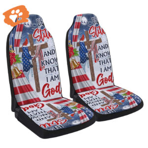 Jesus Christ Cross Christmas Car Seat Cover - Be Still & Know That I Am God - Car Decor Gift