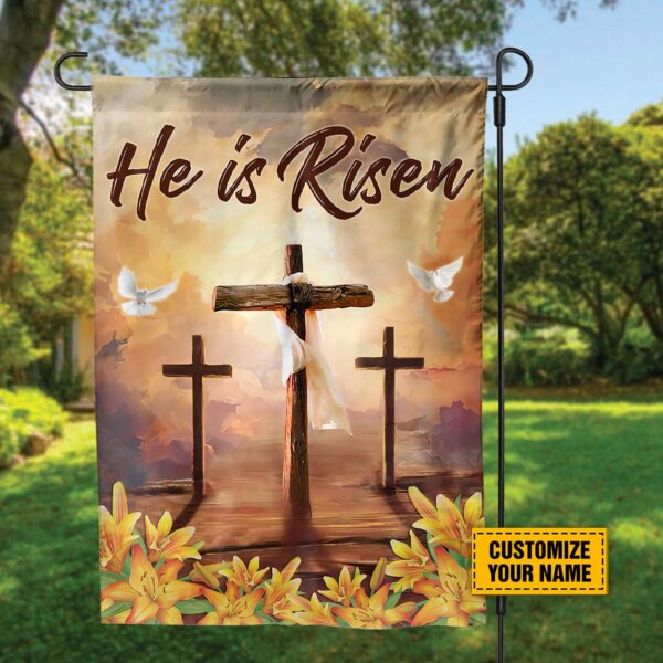 Custom Jesus Christ Cross Garden Flag He Is Risen Easter Day Decor