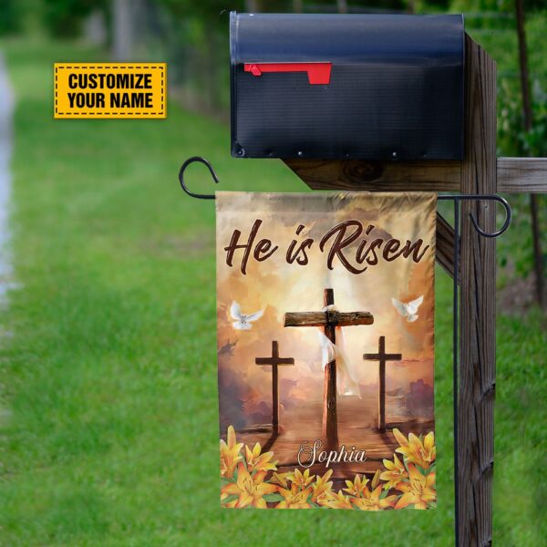 Custom Jesus Christ Cross Garden Flag He Is Risen Easter Day Decor