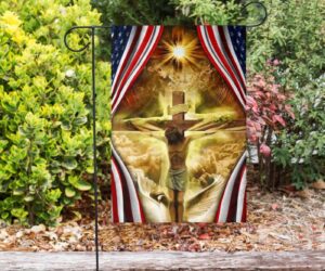 Jesus Christ Crucified On The Cross In American Flag Christian Garden Flags Outdoor Decor 1
