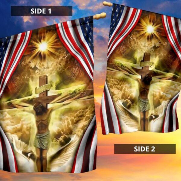 Jesus Christ Crucified On The Cross In American Flag Christian Garden Flags Outdoor Decor