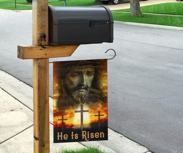 Jesus Christ He Is Risen Cross Flag Easter Banner Christian Easter House Decorating Idea