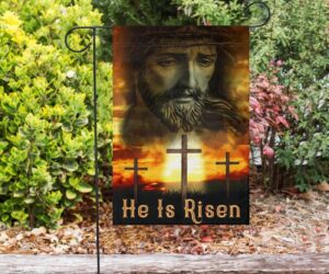 Jesus Christ He Is Risen Cross Flag Easter Banner Christian Easter House Decorating Idea 3