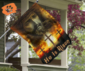 Jesus Christ He Is Risen Cross Flag Easter Banner Christian Easter House Decorating Idea