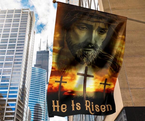Jesus Christ He Is Risen Cross Flag Easter Banner Christian Easter House Decorating Idea