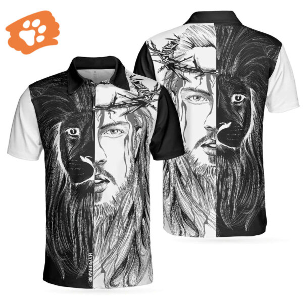 Jesus Christ Lion Men s Polo Shirt – Black & White Christian Contrast Art – Best Christian Shirt