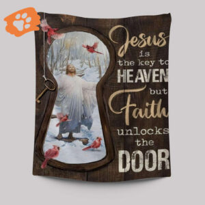Jesus Christ Northern Cardinal Winter Forest Tapestry - Key to Heaven