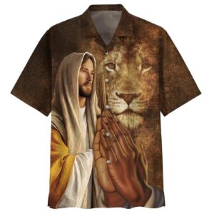 Jesus Christ Prayer Lion Hawaiian Shirt for Men - Christian Gift