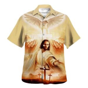 Men s Jesus Christ Hawaiian Shirt - Christian Gift with Reaching Hand Design