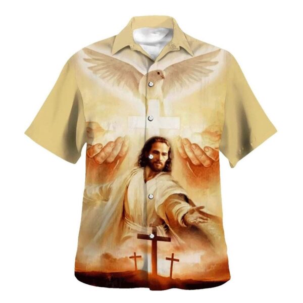 Men s Jesus Christ Hawaiian Shirt – Christian Gift with Reaching Hand Design