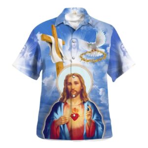 Men s Jesus Christ Sacred Heart Pigeon Hawaiian Shirt - Christian Gift