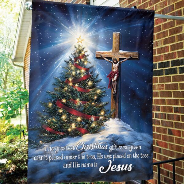 Jesus Christ Christmas Flag – Religious Xmas Yard Decor with Cross & Light House Design