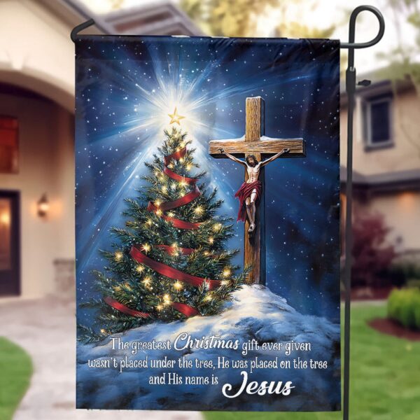 Jesus Christ Christmas Flag – Religious Xmas Yard Decor with Cross & Light House Design