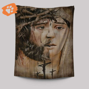 Jesus Christ & Virgin Mary Crown Of Thorns Cross Tapestry - Religious Wall Art