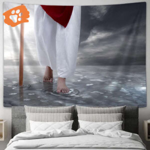 Jesus Christ Walking with Stick Water Tapestry - Faith Art Christian Wall Decor