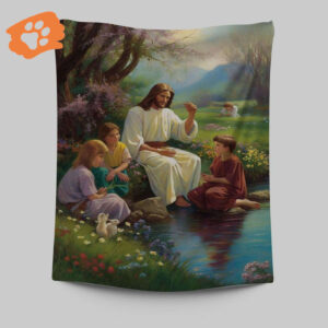 Jesus Christ With Children Tapestry Prints - Christian Wall Art Decor