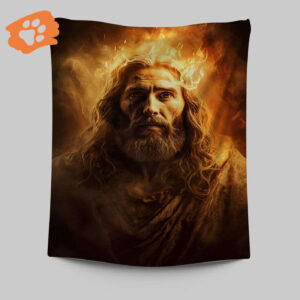 Jesus Christ with Fire Tapestry Prints - Christian Wall Art Decor - Jesus Tapestry Art for Home