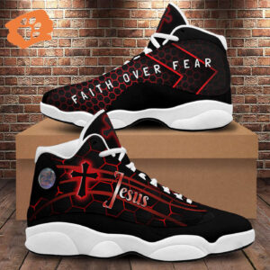 Jesus Christian Cross Basketball Shoes, Faith Over Fear Jesus Running Shoes, Jesus Lover Gift For Mom, Dad