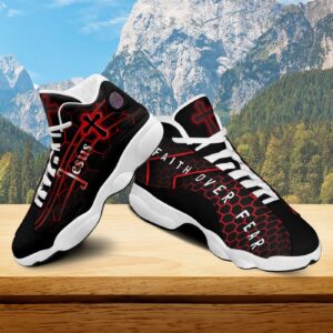 Jesus Christian Cross Basketball Shoes, Faith Over Fear Jesus Running Shoes, Jesus Lover Gift For Mom, Dad 1