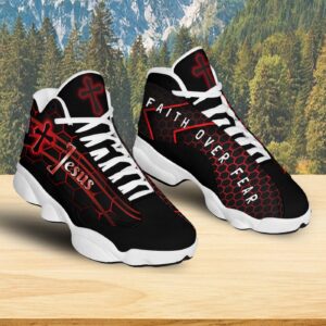 Jesus Christian Cross Basketball Shoes, Faith Over Fear Jesus Running Shoes, Jesus Lover Gift For Mom, Dad 3
