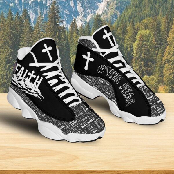 Jesus Christian Faith Over Fear Basketball Shoes, Christ Cross Footwear Unisex, Faith Religious Shoes Gift