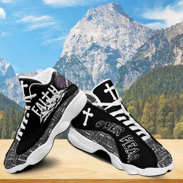Jesus Christian Faith Over Fear Basketball Shoes, Christ Cross Footwear Unisex, Faith Religious Shoes Gift