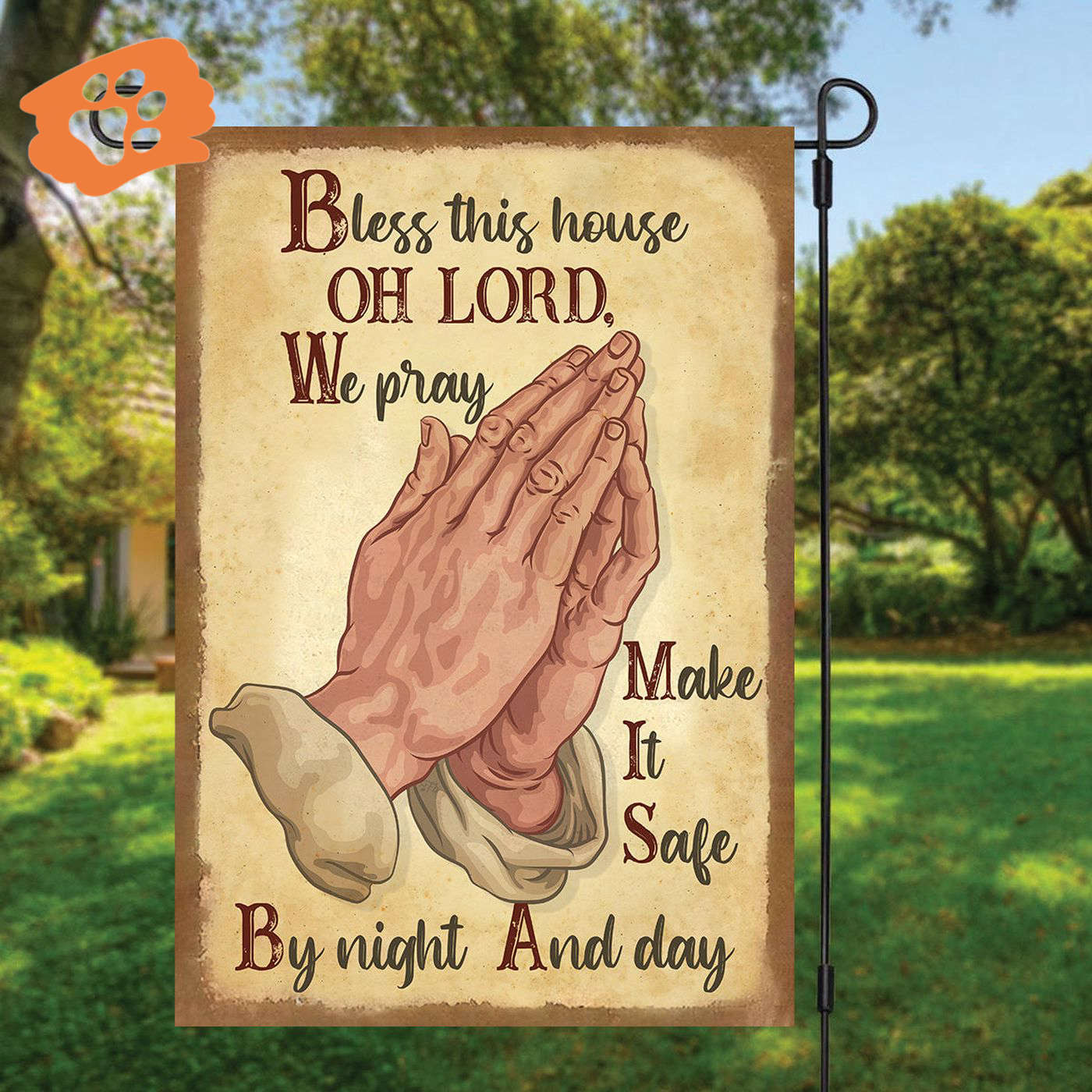 Vintage Jesus Christian Hand Pray Garden Flag – Bless This House by Night and Day – Outdoor Christian Decor & Gifts