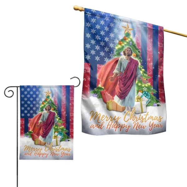 Jesus Christmas Garden Flag: Merry Christmas & Happy New Year House Flag