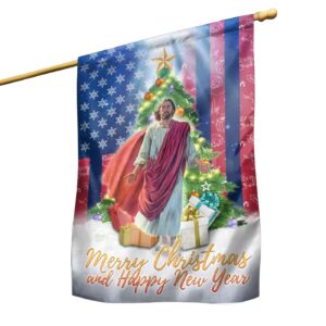 Jesus Christmas Garden Flag: Merry Christmas & Happy New Year House Flag