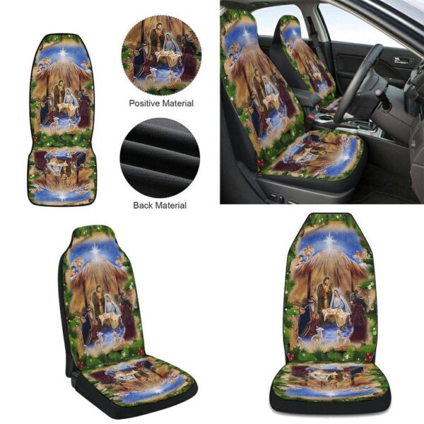 Jesus Christmas Nativity Scene Car Seat Cover – Christian Car Decor Gift