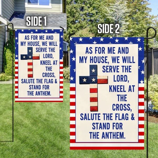 Jesus Cross American House Flag – As For Me and My House Christian Scripture Garden Banner