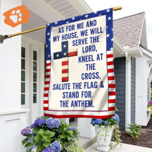 Jesus Cross American House Flag - As For Me and My House Christian Scripture Garden Banner