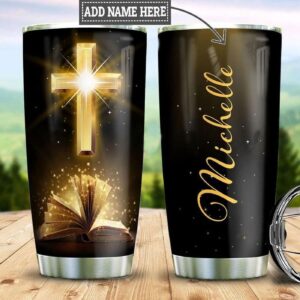 Jesus Cross and Bible Persionalize Stainless Steel Tumbler 20oz - Jesus Lover Men Women