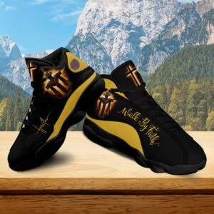 Jesus Cross Art Basketball Shoes, Walk By Faith Sparkle Cross Running Shoes, Christian Unisex Basketball Shoes Gift 3