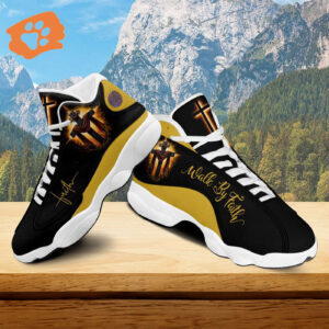 Jesus Cross Art Basketball Shoes, Walk By Faith Sparkle Cross Running Shoes, Christian Unisex Basketball Shoes Gift