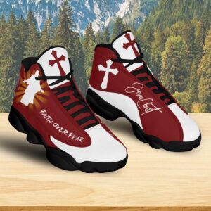 Jesus Cross Basketball Shoes, Faith Over Fear Sport Shoes, Unisex Shoes With Thick Sole, Christian Lover Gift 1