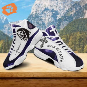 Jesus Cross Basketball Shoes, Walk By Faith Sport Shoes, Unisex Shoes With Thick Sole