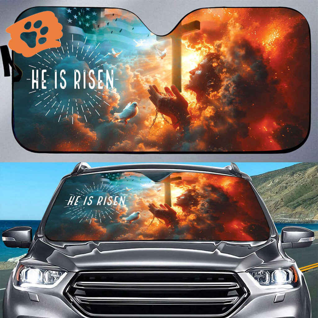Jesus Cross American Flag Car Sunshade – He Is Risen Christ Auto Windshield Shade Religious Gifts & Accessories Jesus Cross American Flag Car Sunshade – He Is Risen Christ Auto Windshield Shade Religious Gifts & Accessories
