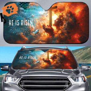Jesus Cross American Flag Car Sunshade - He Is Risen Christ Auto Windshield Shade Religious Gifts & Accessories