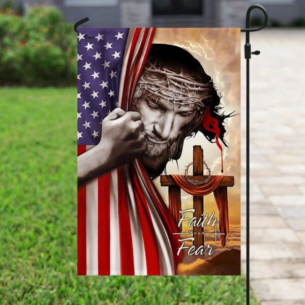 Christian Faith Over Fear House Flag – Jesus Cross Scripture Garden Banner