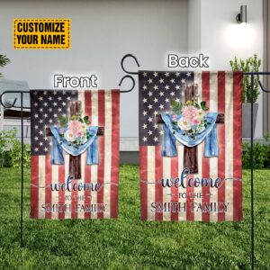 Personalized Jesus Cross Family Name Garden Flag American Flag Decor 1