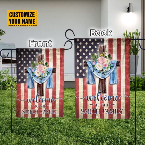 Personalized Jesus Cross Family Name Garden Flag American Flag Decor