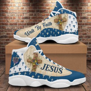 Jesus Cross Flower Butterfly Basketball Shoes, Walk By Faith Running Sneaker, Religious Gift For Mom 1
