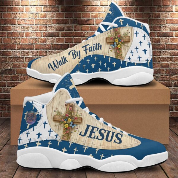 Jesus Cross Flower Butterfly Basketball Shoes, Walk By Faith Running Sneaker, Religious Gift For Mom