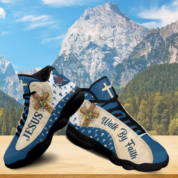 Jesus Cross Flower Butterfly Basketball Shoes, Walk By Faith Running Sneaker, Religious Gift For Mom