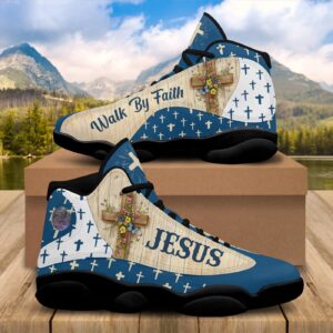 Jesus Cross Flower Butterfly Basketball Shoes, Walk By Faith Running Sneaker, Religious Gift For Mom 3